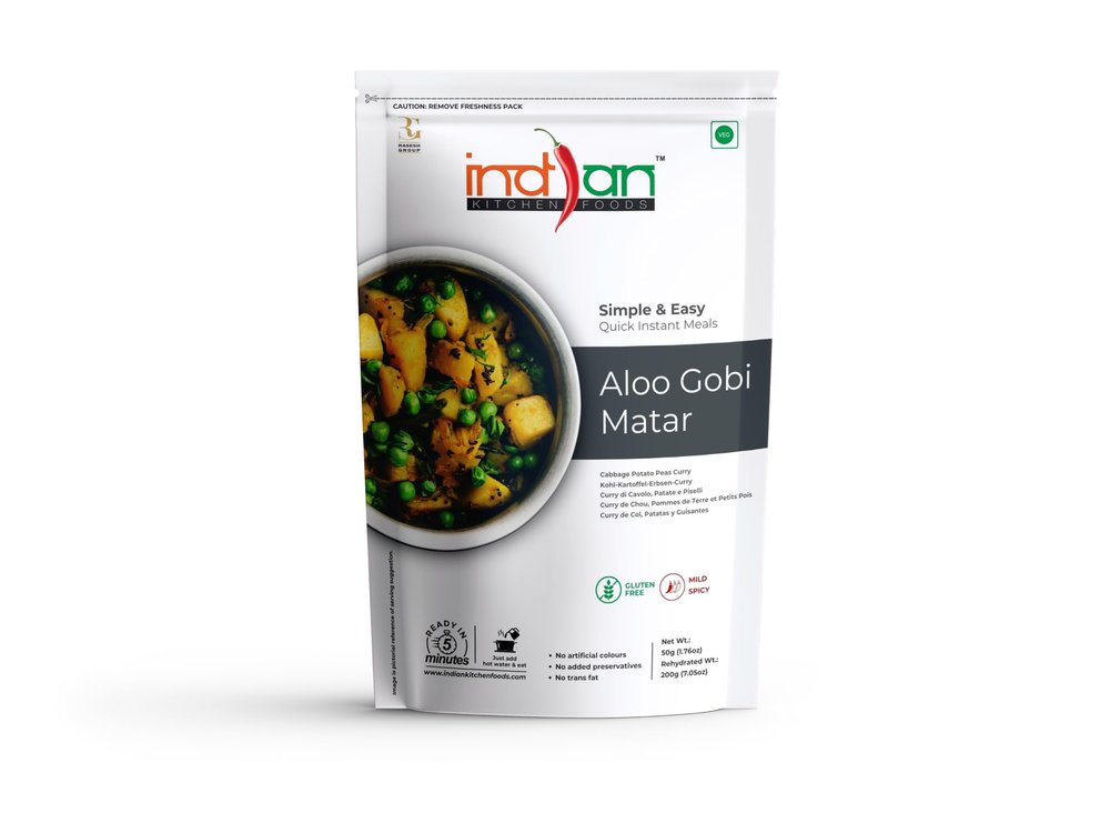 Indian Kitchen Foods Instant Aloo Gobi Matar - Freeze Dried, Gluten-Free, Ready-to-Eat Indian Vegetarian Meal