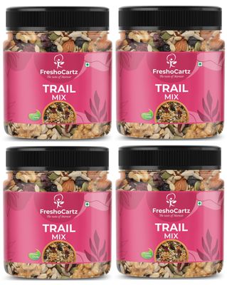 FreshoCartz Healthy Trail Mix | Dry Fruits, Seeds and Berries Mix | Protein Rich Nutmix | Healthy Nutmix | 6+ Dry Fruits, 4+ Seeds and Berries Mixed - Jar Pack (250g (Pack of 4), Trail Mix)