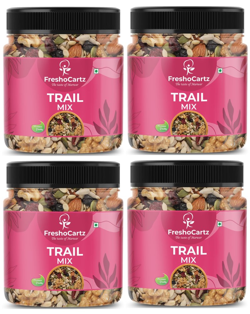 FreshoCartz Healthy Trail Mix | Dry Fruits, Seeds and Berries Mix | Protein Rich Nutmix | Healthy Nutmix | 6+ Dry Fruits, 4+ Seeds and Berries Mixed - Jar Pack (250g (Pack of 4), Trail Mix)