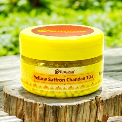 Pujahome Yellow Saffron Chandan Tika Danedar for Religious Pooja and Tilak 50 Gram Box