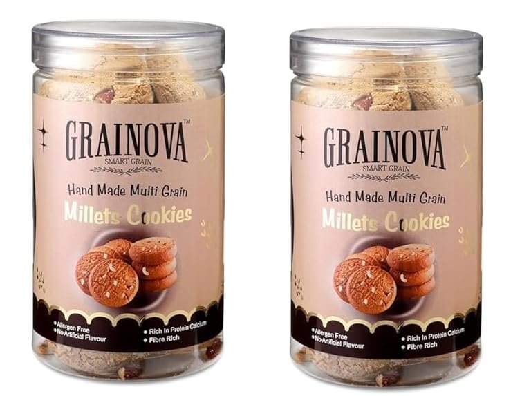 Grainova Multi Millet Cookies | 100% Ancient Grains | No Maida| Gluten Free | Vegetarian | Handmade | No artificial colours or preservatives (Pack Of 2)