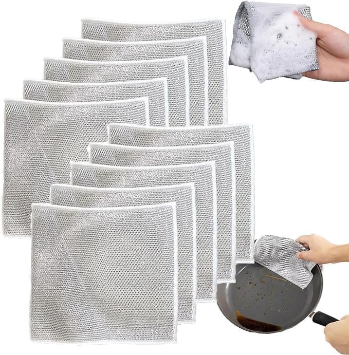 Crowd Clicks Stainless Steel Mesh Dual Layered Scrubbing Pads Heavy Duty Cleaning Scrubbers for Kitchen, Pots, and Pans (Pack of 15).