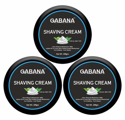GABANA Shaving Cream for Men (Pack of 3, Each 100 Grams)|Smooth and Moisturizing Shaving Cream with Jojoba Oil for Softens Beard and Reduces Irritation, Hydrating Formula for All Skin Types