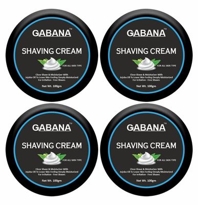 GABANA Shaving Cream for Men (Pack of 4, Each 100 Grams)|Smooth and Moisturizing Shaving Cream with Jojoba Oil for Softens Beard and Reduces Irritation, Hydrating Formula for All Skin Types|