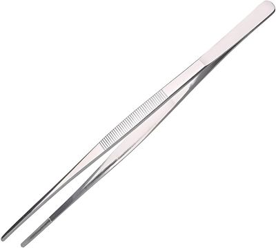 BIRDBRID Straight Precision Tweezers, Kitchen Tools & Crafting Tongs, Stainless Steel, 10 Inches Pack of 1