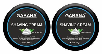 GABANA Shaving Cream for Men (Pack of 2, Each 100 Grams)|Smooth and Moisturizing Shaving Cream with Jojoba Oil for Softens Beard and Reduces Irritation, Hydrating Formula for All Skin Types|