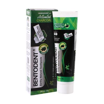 Bentodent Activated Charcoal Toothpaste, Herbal & Natural Teeth Whitening Toothpaste for Cavity Protection & Fresh Breath, Enriched with Bentonite Clay, Fluoride & SLS-Free, Safe for Daily Use, 50g