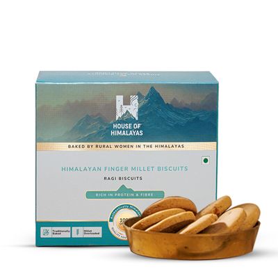 House of Himalayas Finger Millet Biscuits, Ragi Biscuits, 50% Unpolished Millets, Jaggery Sweetened, No Refined Oils, Handmade Healthy Cookies, Women Made, From Uttarakhand, 200g