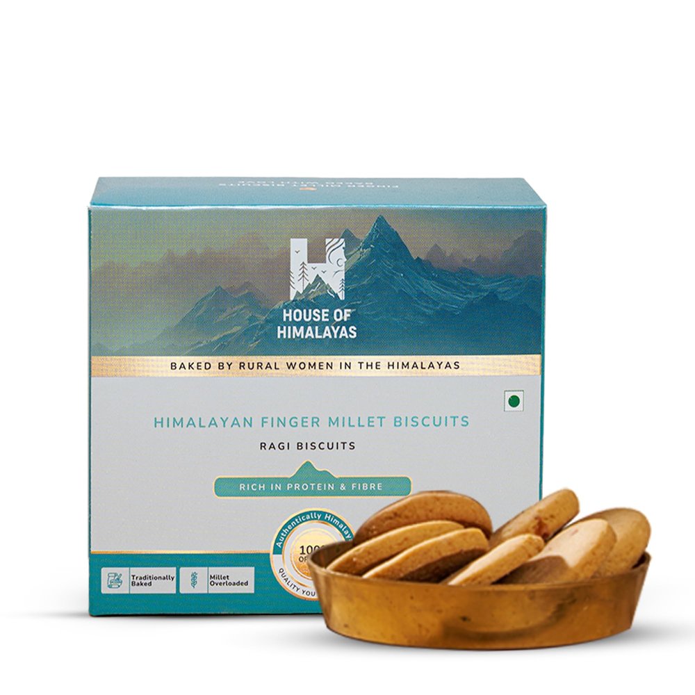 House of Himalayas Finger Millet Biscuits, Ragi Biscuits, 50% Unpolished Millets, Jaggery Sweetened, No Refined Oils, Handmade Healthy Cookies, Women Made, From Uttarakhand, 200g