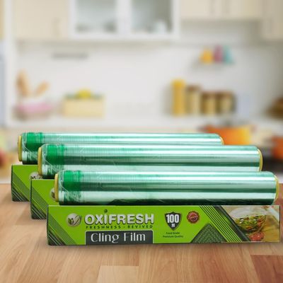 Oxifresh 100 M Biodegradable Certified Cling Film | 10 Microns  300mm | Non-Toxic | Multipurpose Food Wrapping & Packaging | Food Wrapping | (Pack of 3) |