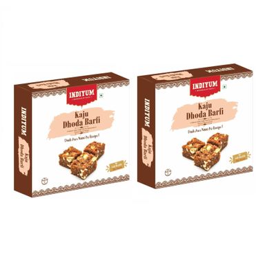 Indiyum Kaju Dodha Burfi | Treditional Indian Sweets | Classic Dodha Burfi Made Special with Kaju & Nuts 400g (200g x 2)