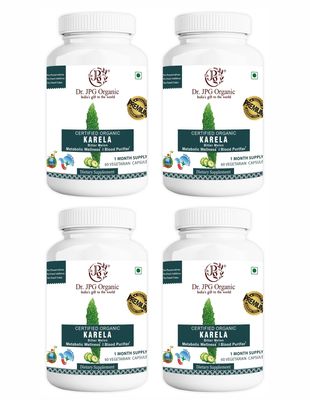 Dr. JPG Organic Karela Capsules For Diabetic & Sugar 60 Veg. Capsules | INDIA ORGANIC Certified (Pack Of 4)