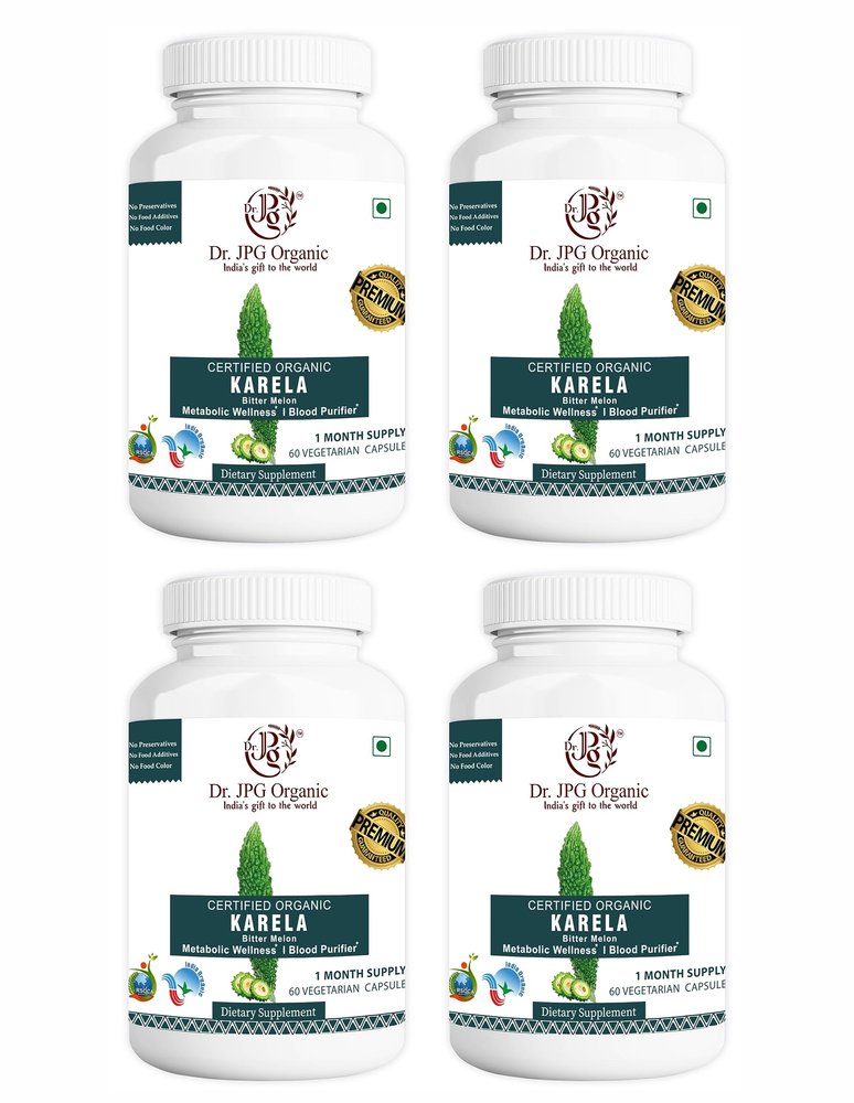 Dr. JPG Organic Karela Capsules For Diabetic & Sugar 60 Veg. Capsules | INDIA ORGANIC Certified (Pack Of 4)