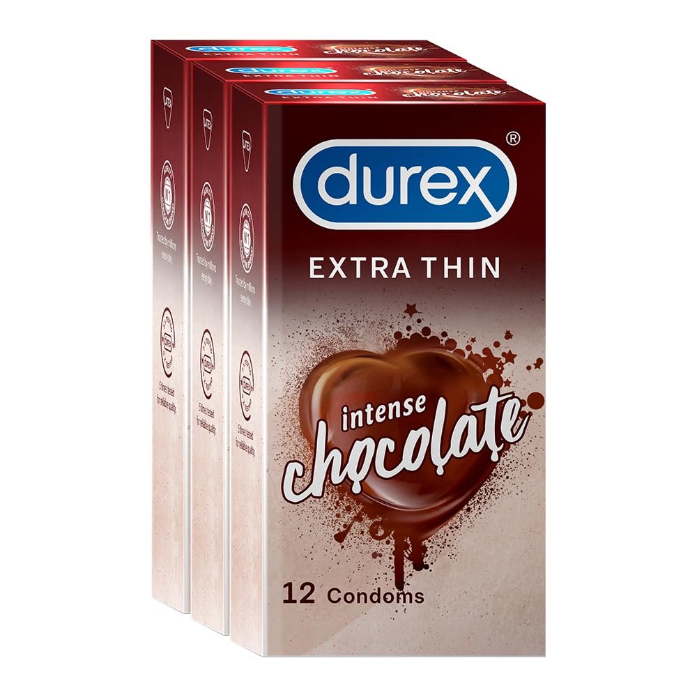 Durex Extra Thin Intense Chocolate Flavoured Condoms For Men -12s (Pack of 3)