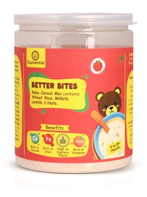 Equisential - Better Bites Instant Porridge Infant Baby Cereal | No Maida | No Artificial Colours | No Added Sugar | No Preservatives | Apple - 9 to 24 Month | 200gms |