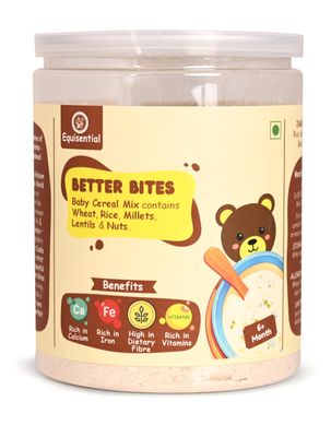 Equisential - Better Bites Instant Porridge Infant Baby Cereal | No Maida | No Artificial Colours | No Added Sugar | No Preservatives | Plain - 6+ Month | 200gms |