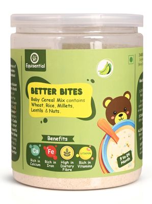 Equisential - Better Bites Instant Porridge Infant Baby Cereal | No Maida | No Artificial Colours | No Added Sugar | No Preservatives | Banana - 9 to 24 Month | 200gms |
