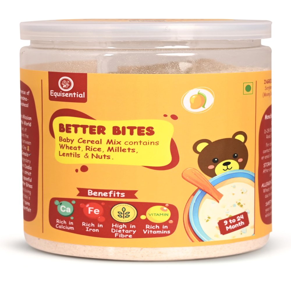 Equisential - Better Bites Instant Porridge Infant Baby Cereal | No Maida | No Artificial Colours | No Added Sugar | No Preservatives | Mango - 9 to 24 Month | 200gms |