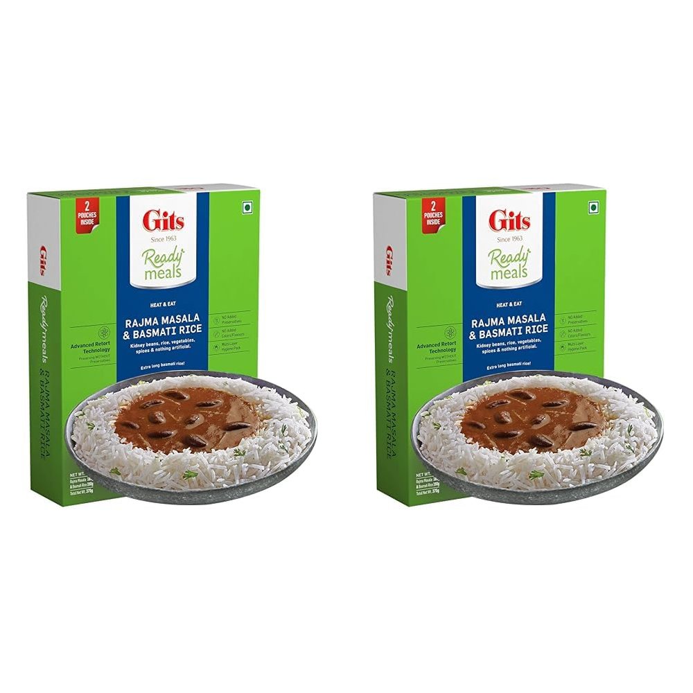 Gits Ready to Eat Basmati Rice & Rajma Masala Combo Meal, Pure Veg, Heat and Eat, 375g (Pack of 2)