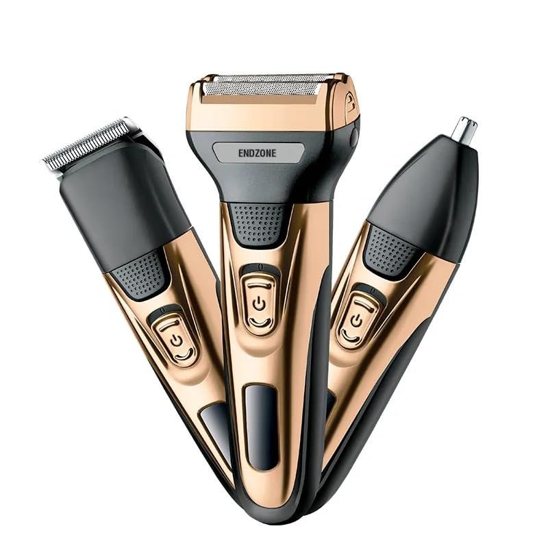 ENDZONE Professionals Design 3 in 1 Perfect Shaver Hair Clipper and Nose Trimmer Rechargeable Beard And Moustaches Hair Machine And Trimming for men and women (Golden Black)