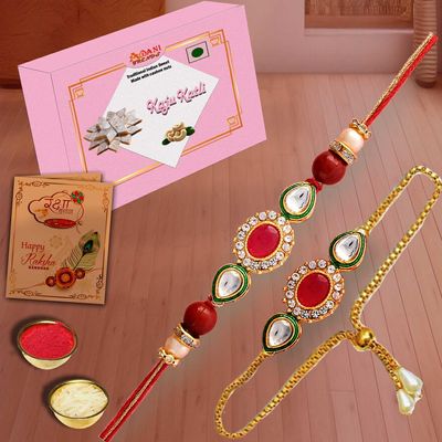 AWANI TRENDS Rakhi Gift for Bhaiya and Bhbahi with Kaju Katli Gift Combo - Kundhan Rakhi With Bracelet