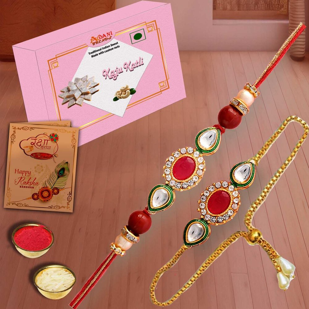 AWANI TRENDS Rakhi Gift for Bhaiya and Bhbahi with Kaju Katli Gift Combo - Kundhan Rakhi With Bracelet