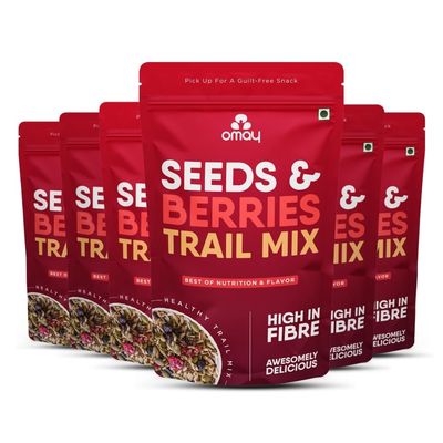 Omay Foods Berries Mix, 80g Pouch (Pack of 6) | Healthy Snacks I Trail Mix | Blueberry, Red Cranberry, Black Currant, Roasted Seeds and Berries | Roasted Snack | Guilt-free Snack