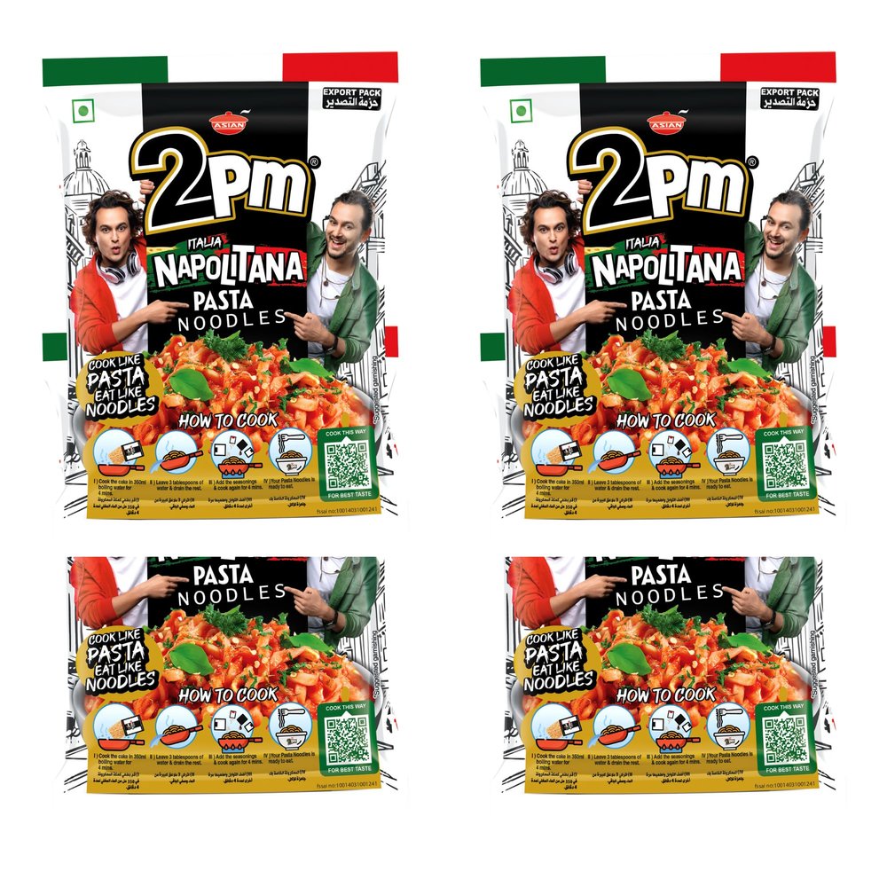 2PM - Italia Napolitana Pasta Noodles - Cook Like Pasta & Eat Like Noodles - Instant Veg Noodles - Pack of 4-100 Gm Each