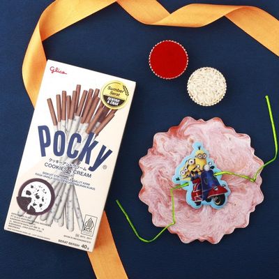 SFU E Com 3 Buddy Rakhi And Creamy Biscuit Stick Chocolate | Premium Rakhi Gift With Pocky Chocolate Stick | Rakhi Chocolate Gift | 5