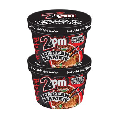 2PM - Korean Ramen Noodles Cup - Including Dehydrated Vegetables & Seaweed - Instant 2X Spicy Ramen Cup - Pack of 2-140 Gm Each