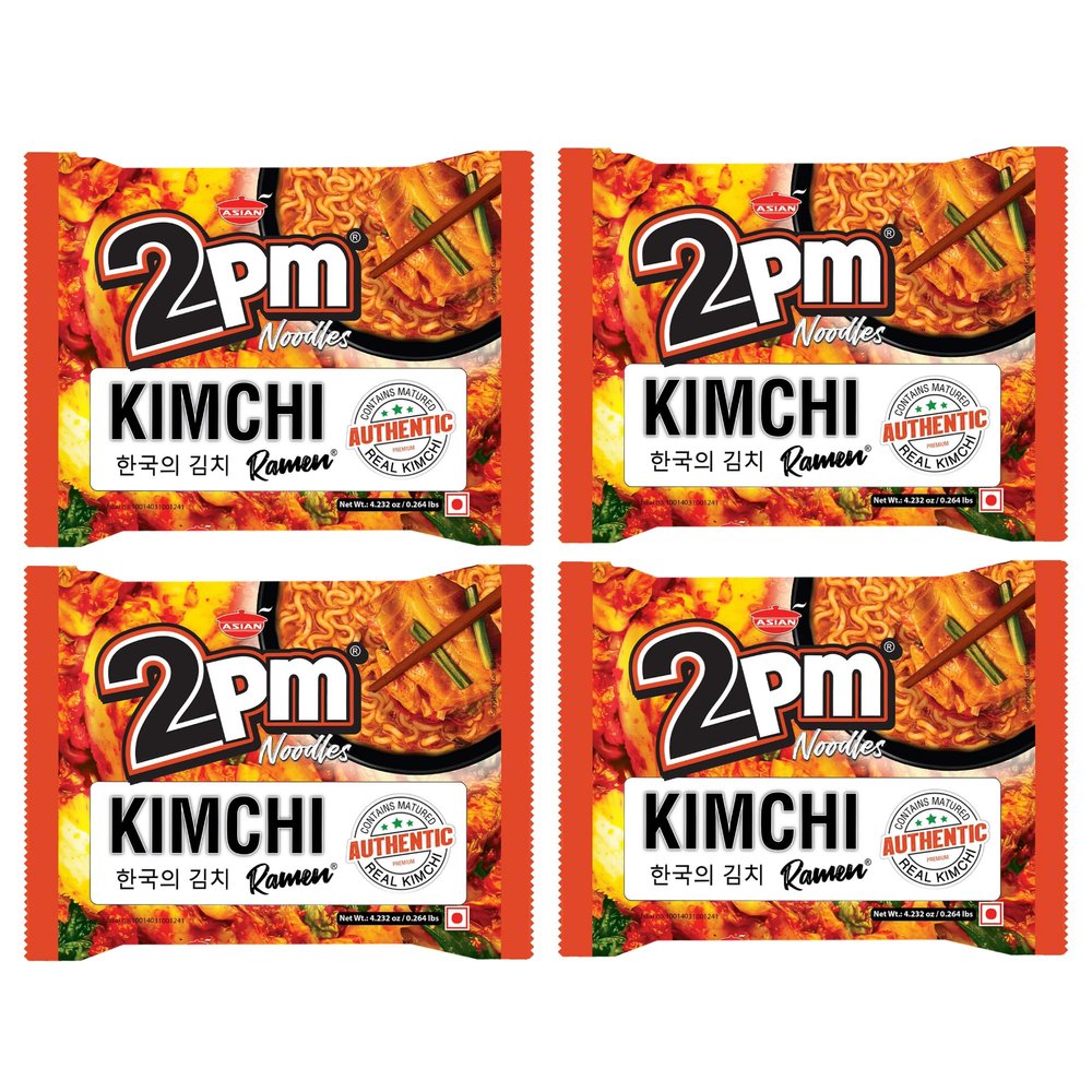 2PM - Kimchi Korean Ramen - Contains Matured Authentic Real Kimchi - Instant Non-Veg Ramen Noodles - 150 Gm Each - Pack of 4