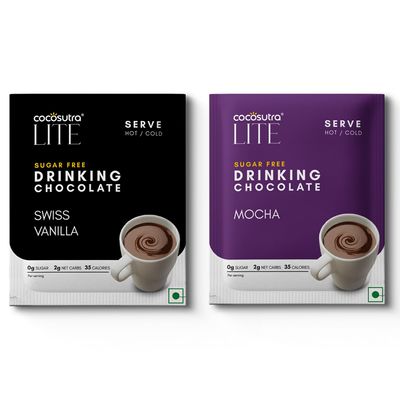 COCOSUTRA LITE - SUGAR FREE Drinking Chocolate | Swiss Vanilla & Mocha | Low Carb, Low Calorie | Stevia & Erythritol based | Keto Friendly Hot Chocolate | Ready in 2 Minutes | 2 Sachets | 20g each