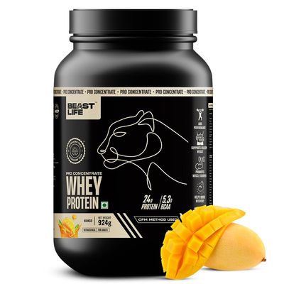 BeastLife Pro 100% Whey Protein Powder| 2 Lbs | Mango Flavor | Muscle Growth & Recovery|Fast Absorbing, No Bloating |Ultrasorb Tech For Fast Digestion|NABL Lab Certified | 24g Protein, 5.3g BCAA