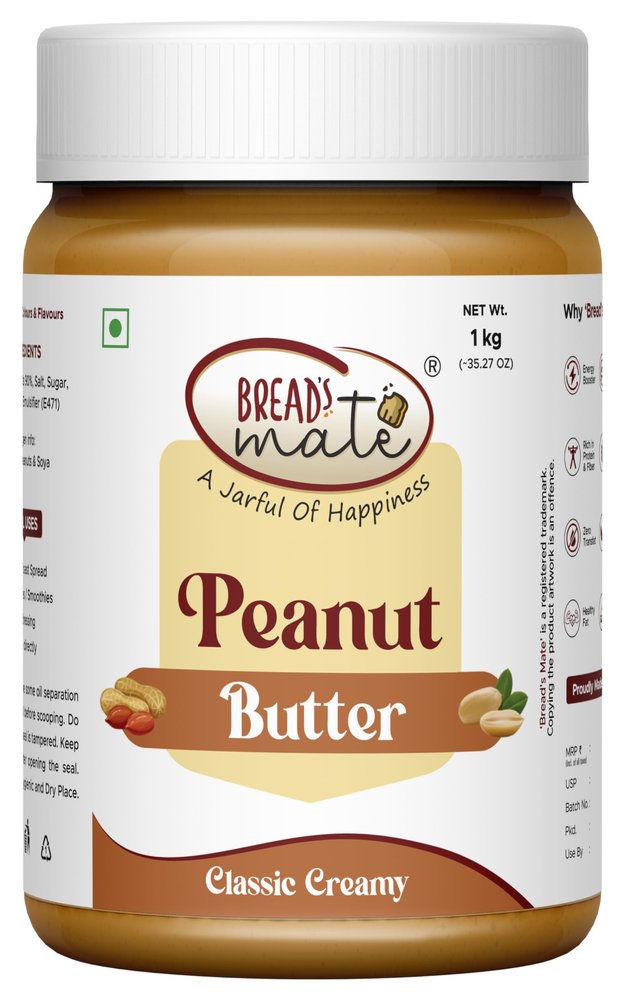 Bread's Mate Peanut Butter 1kg Jar | High Protein | Naturally Gluten Free | No Artificial Ingredients or Additives | Trans Fat-Free (Classic Creamy)