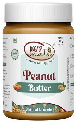 Bread's Mate High Protein Peanut Butter 1kg Jar Natural Crunchy, Gluten-Free, No Artificial Ingredients or Additives, Trans Fat-Free