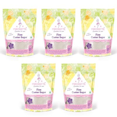 Pirouette Fine Caster Sugar| Truly Unrefined | Mauritius Sugar, 1kg | Pack of 5
