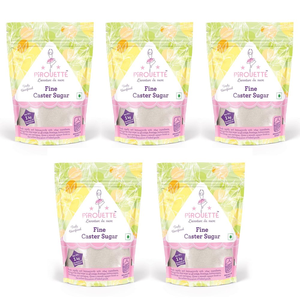Pirouette Fine Caster Sugar| Truly Unrefined | Mauritius Sugar, 1kg | Pack of 5