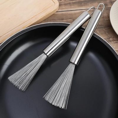 MAAUVTOR Stainless Steel Kitchen Brush Pot Pan Scrubber Wok Brush for Cleaning Dishes Steel Wool Scrubber Brush with Handle Household Kitchen Utensils Cleaning Brush (2)