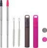 ANAB GI-Metal Reusable Straws, 2 Pack Collapsible Portable Stainless Steel Straws, with Plastic Housing Silicone Tips and Cleaning Brush, Retractable Portable Pocket Drinking Straws view 1