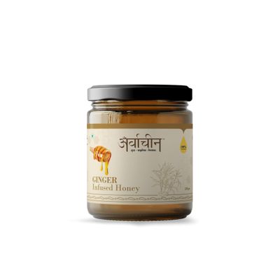 Arvachin Ginger Flavour Raw Organic Honey Natural Unprocessed Unpasteurized Unheated Honey in Glass Jar Nutrient Rich for Healthy Lifestyle - 250Gm