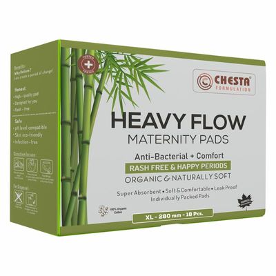 Chesta Formulation Helium Sanitary Pads for Women Heavy Flow Maternity Pads [Size-XL-280MM Pads-18PCS] Anti Bacterial + Comfort 100% Organic Cotton Bamboo Sanitary Pads Rash and Odour Free