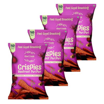 Khari Foods Beetroot Crispies, Peri Peri Flavoured Chips, No Palm Oil, No Maida, Millet Goodness, Fibre Rich, Zero Cholestrol, Gluten Free Vegan, Healthy Snacks (50g x 4 Combo)