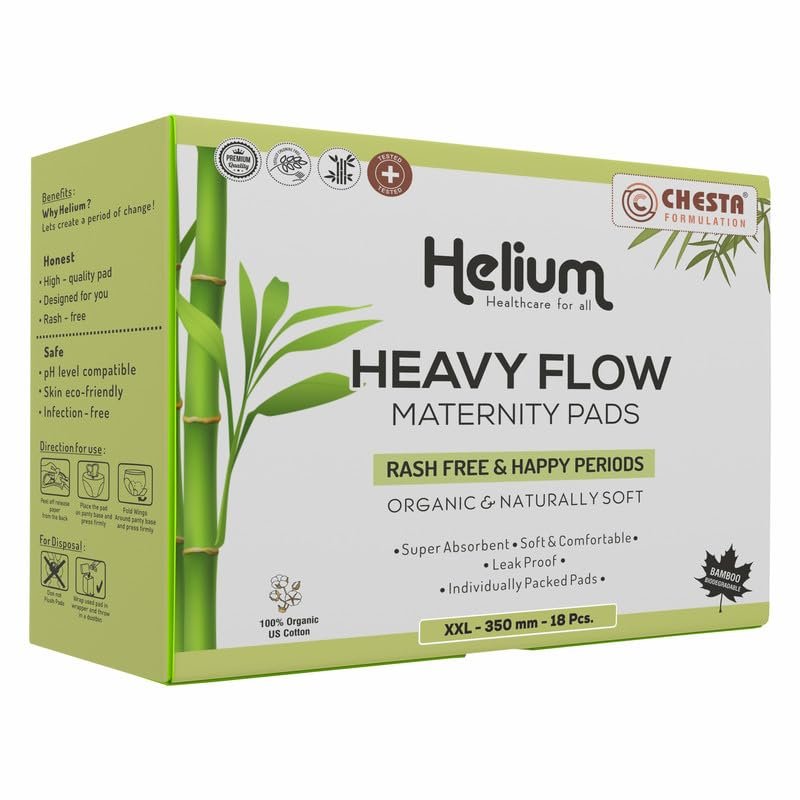 Chesta Formulation Helium Sanitary Pads for Women Heavy Flow Maternity Pads [Size-XXL-350MM Pads-18PCS] 100% Organic Cotton Bamboo Sanitary Pads With Ultra Soakage And LeakProof