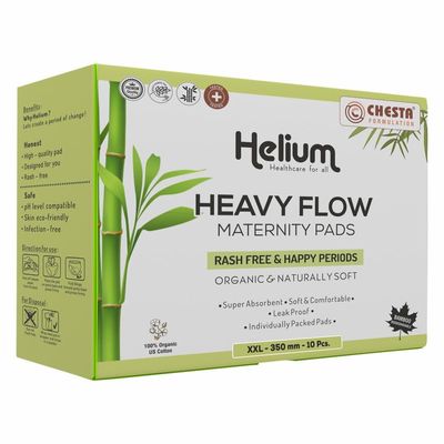 Chesta Formulation Helium Sanitary Pads for Women Heavy Flow Maternity Pads [Size-XXL-350MM Pads-10PCS] 100% Organic Cotton Bamboo Sanitary Pads With Ultra Soakage And LeakProof