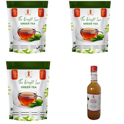 32 Baar Lemon & Tulsi & Turmeric Flavoured Tea + Apple Cider Vinegar Combo | Green Tea & Organic Apple Cider Vinegar | Antioxidant-Rich