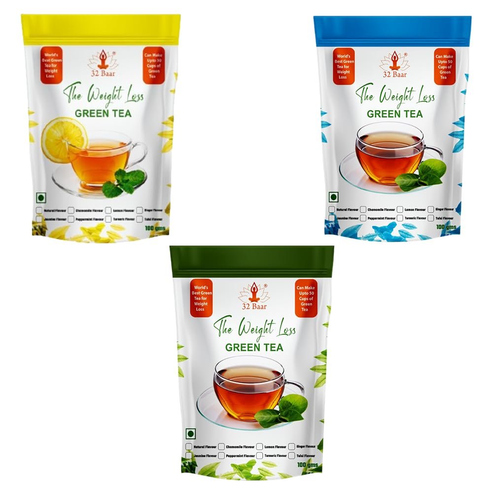32 Baar Tulsi & Ginger & Turmeric Flavoured Tea Combo | Herbal Infusion Green Tea Leaves | Relaxing & Refreshing | Perfect for Stress Relief & Immunity Boost | All-Natural Ingredients