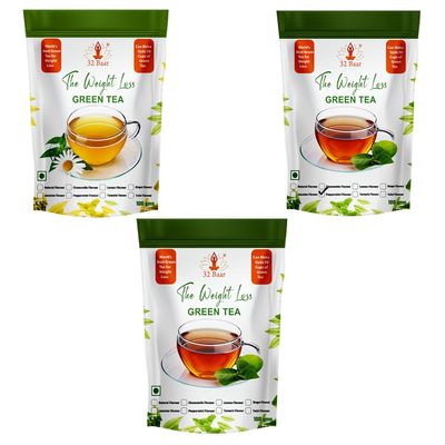 32 Baar Chamomile & Peppermint & Jasmine Flavoured Tea Combo | Herbal Infusion Green Tea Leaves | Relaxing & Refreshing | Perfect for Stress Relief & Immunity Boost | All-Natural Ingredients