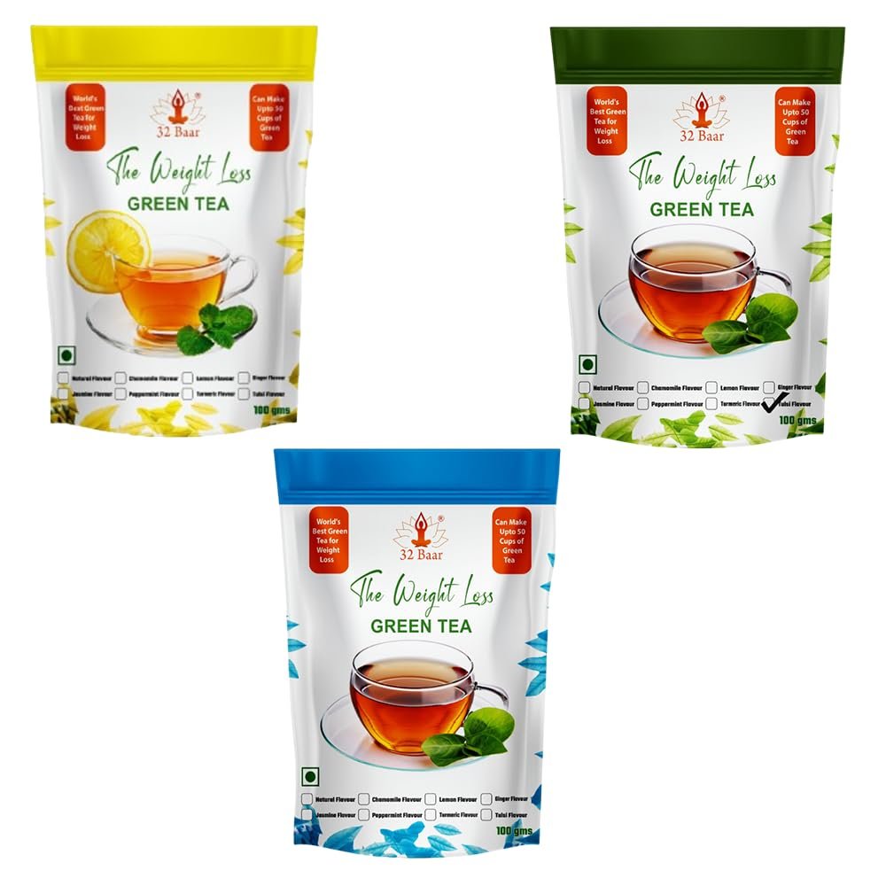 32 Baar Lemon & Jasmine & Turmeric Flavoured Tea Combo | Herbal Infusion Green Tea Leaves | Relaxing & Refreshing | Perfect for Stress Relief & Immunity Boost | All-Natural Ingredients