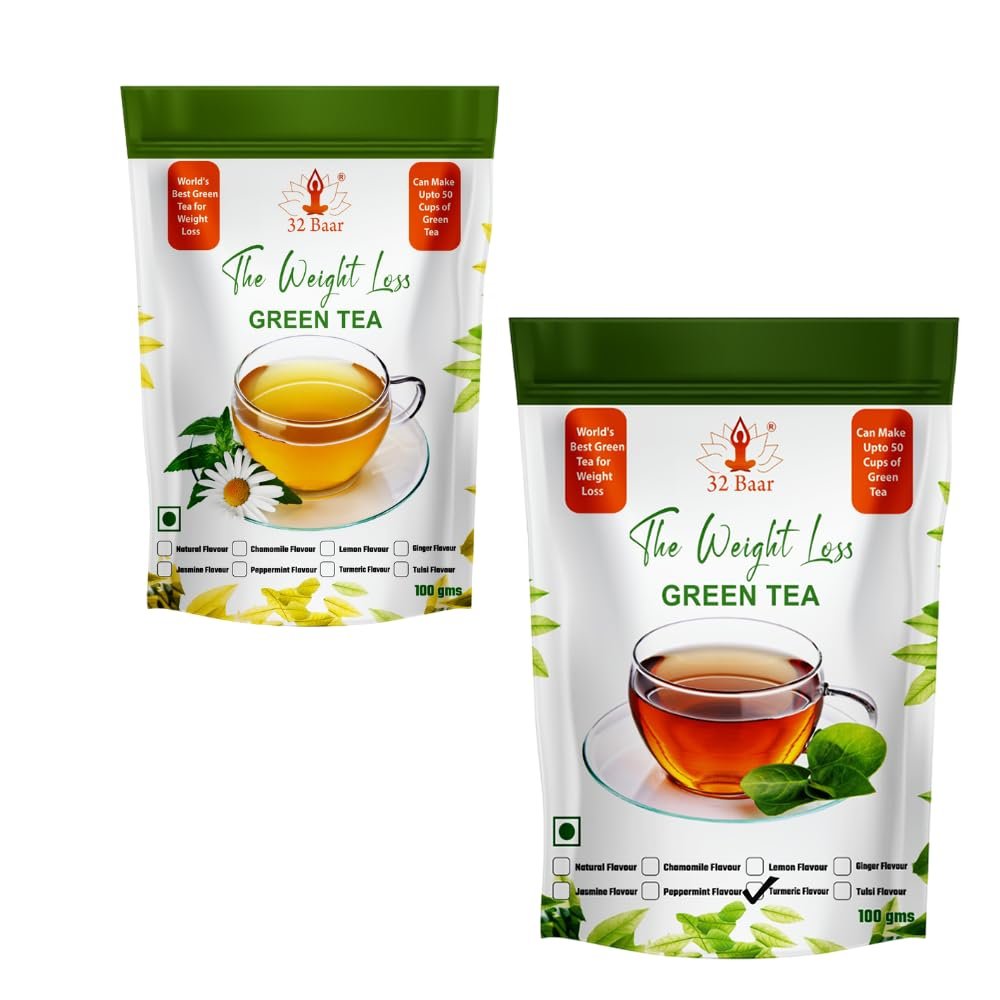 32 Baar Chamomile & Turmeric Flavoured Tea Combo | Herbal Infusion Green Tea Leaves | Relaxing & Refreshing | Perfect for Stress Relief & Immunity Boost | All-Natural Ingredients