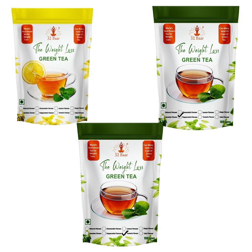 32 Baar Lemon & Tulsi & Jasmine Flavoured Tea Combo | Herbal Infusion Green Tea Leaves | Relaxing & Refreshing | Perfect for Stress Relief & Immunity Boost | All-Natural Ingredients